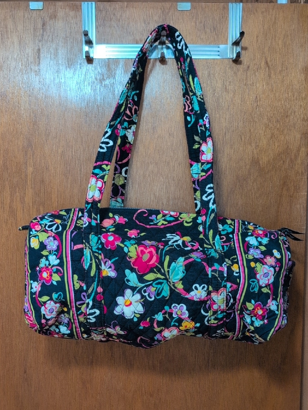 Vera Bradley Navy Quilted Floral Barrel Tote